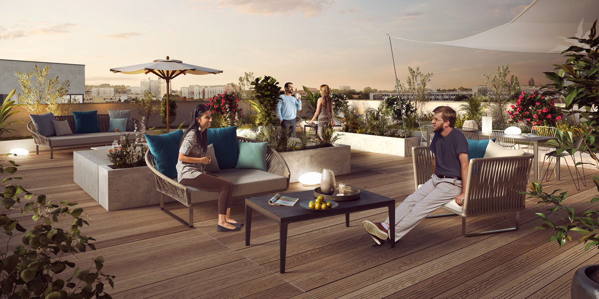 Terrasse collective Résidence Inflor&Sens à Fontenay-sous-Bois