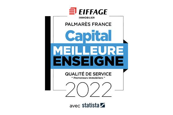 Eiffage Immobilier : Capital Meilleure Enseigne 2022 – Qualité de service « Promoteurs immobiliers » 2022 avec statista