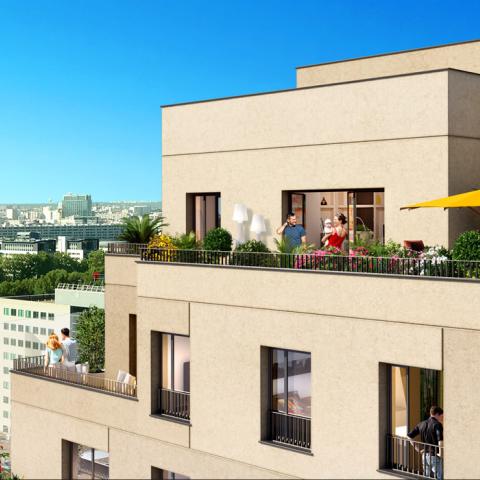 Vue extérieure terrasse résidence Central Parc Asnières-sur-Seine (92)