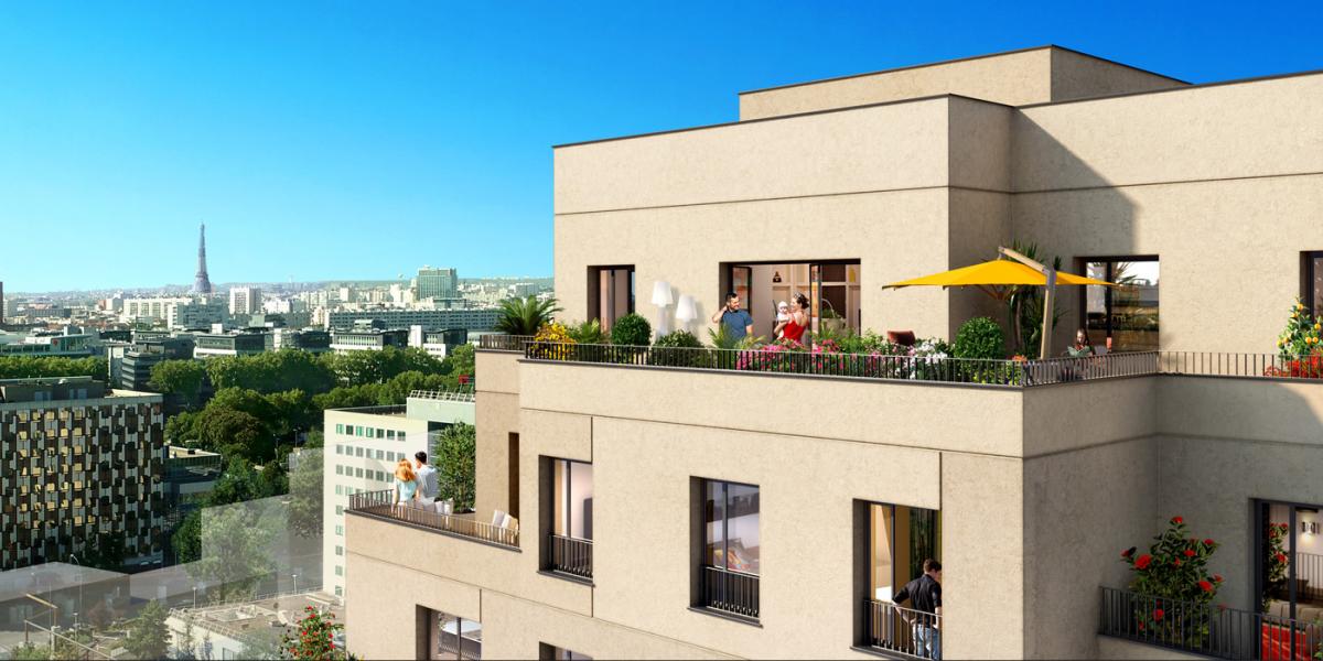 Vue extérieure terrasse résidence Central Parc Asnières-sur-Seine (92)